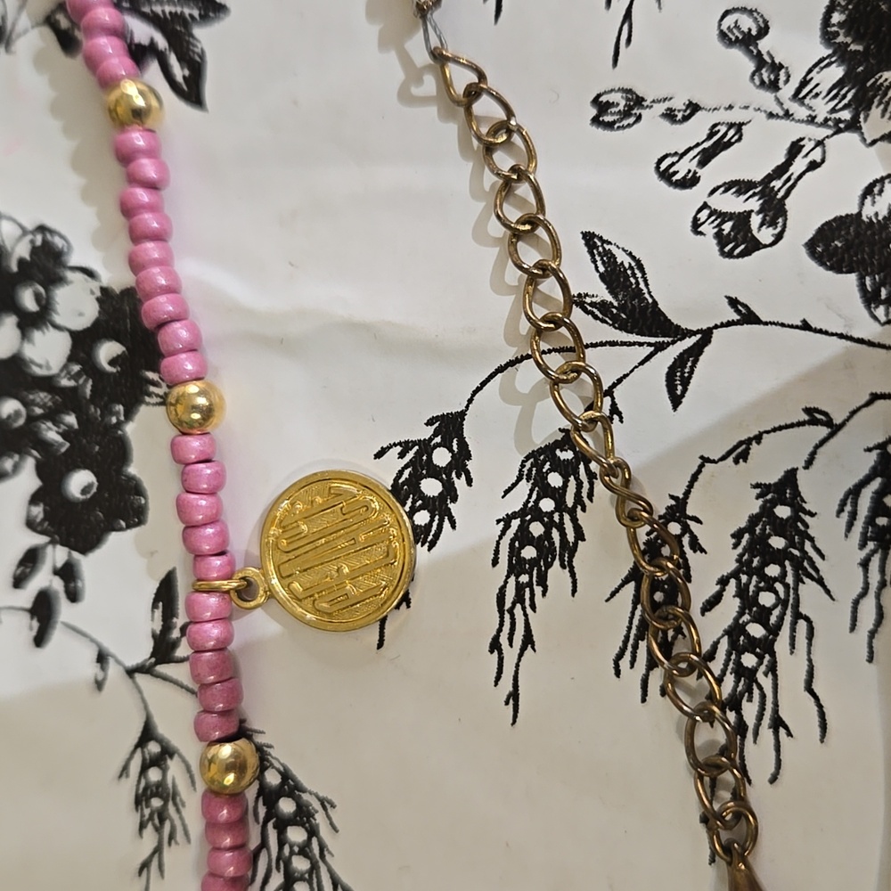 Pink and Gold Beaded Charm Bracelet Set Wg5 - Picture 6 of 7